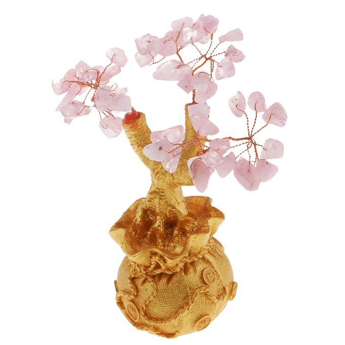 Mini Feng Shui Bring Wealth Luck Tree Crystal Money Tree Purse Pink