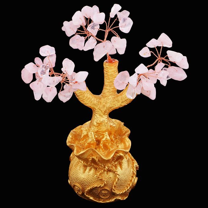 Mini Feng Shui Bring Wealth Luck Tree Crystal Money Tree Purse Pink