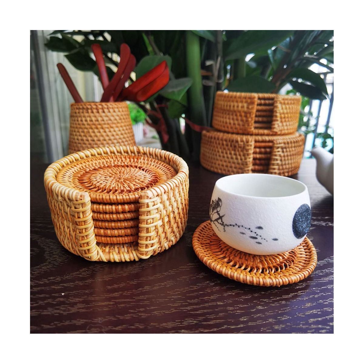 6-Piece Set Of Rattan Tea Coaster Tea Ceremony Pot Holder Rattan Bowl Pad Pot Pad Pot Pad Heat Insulation Pad