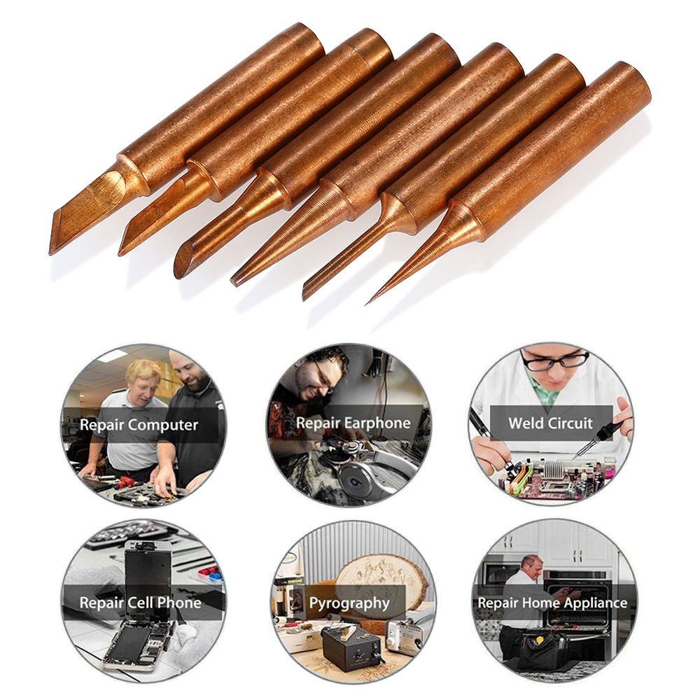 6PCS Copper Soldering Iron Tips Replacement Solder Tip