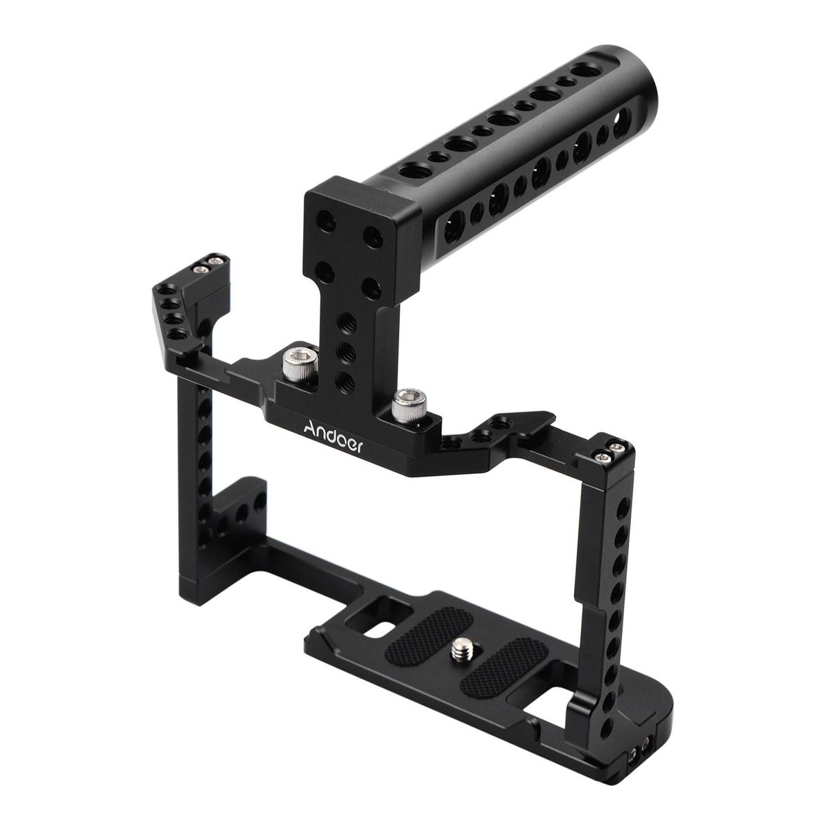 Andoer Camera Cage + Top Handle Kit Aluminum Alloy with Dual Cold Shoe Mount 1/4 Inch Screw Compatible with Canon EOS 90D/80D/70D DSLR Camera
