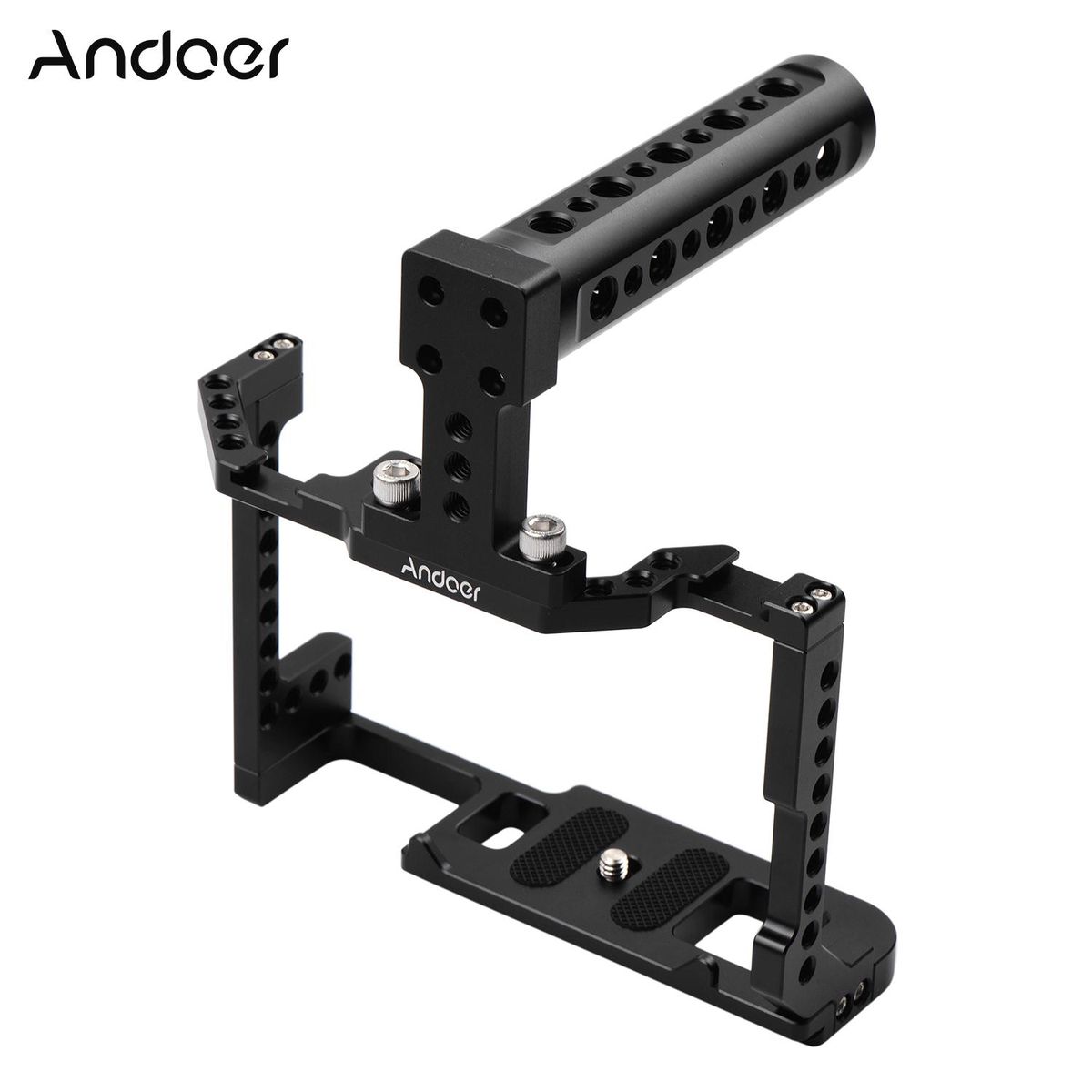 Andoer Camera Cage + Top Handle Kit Aluminum Alloy with Dual Cold Shoe Mount 1/4 Inch Screw Compatible with Canon EOS 90D/80D/70D DSLR Camera