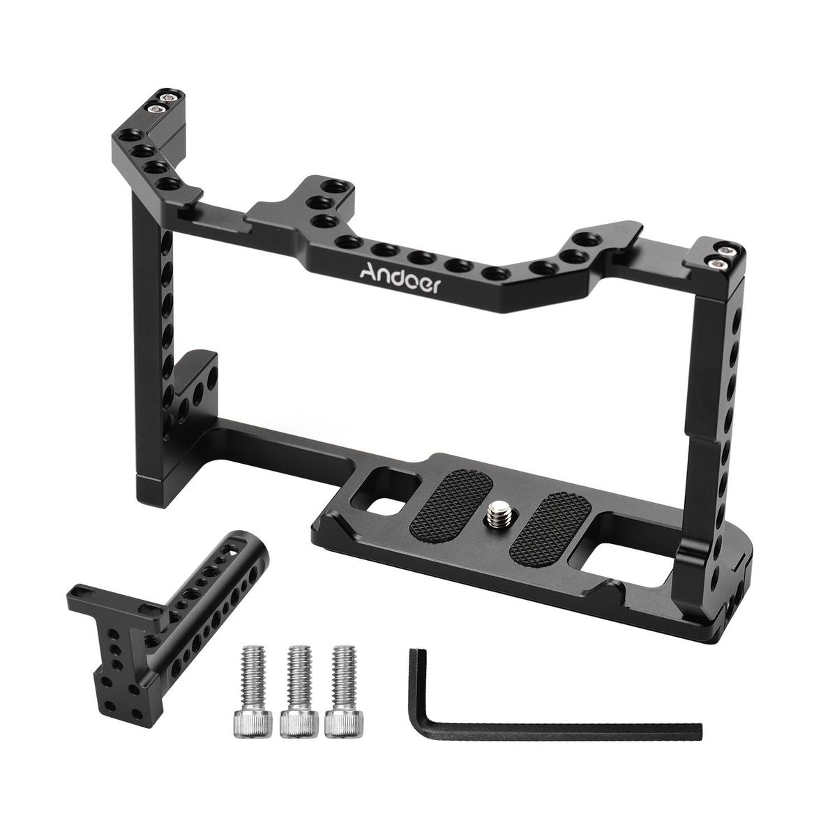 Andoer Camera Cage + Top Handle Kit Aluminum Alloy with Dual Cold Shoe Mount 1/4 Inch Screw Compatible with Canon EOS 90D/80D/70D DSLR Camera