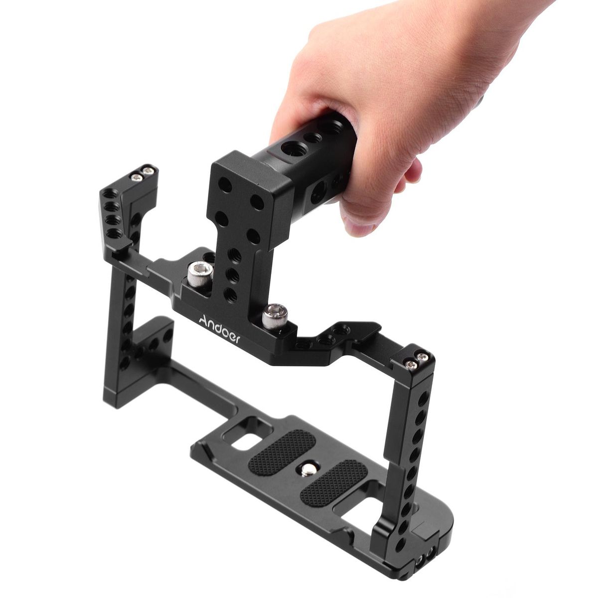Andoer Camera Cage + Top Handle Kit Aluminum Alloy with Dual Cold Shoe Mount 1/4 Inch Screw Compatible with Canon EOS 90D/80D/70D DSLR Camera