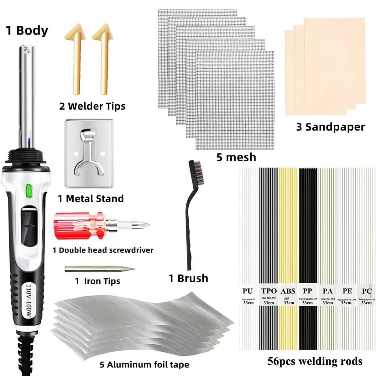 100W Plastic Welding kit,2-in-1 Plastic Welder & Soldering Iron Gun, 3-Speed Temperature Control Soldering Iron Gun  For Bumper Kayak Repair Rework Station Heat Repair Tool Electric   Soldering