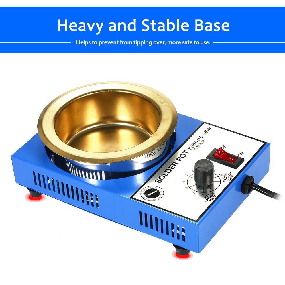 300W 220V 100mm 1200g Mini Lead Free Soldering Pot Titanium Coating Stainless Steel Solder Pot Compact Temperature Adjustable Solder Bath for Welding and Soldering