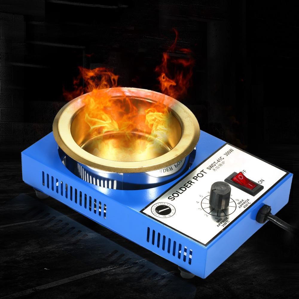 300W 220V 100mm 1200g Mini Lead Free Soldering Pot Titanium Coating Stainless Steel Solder Pot Compact Temperature Adjustable Solder Bath for Welding and Soldering