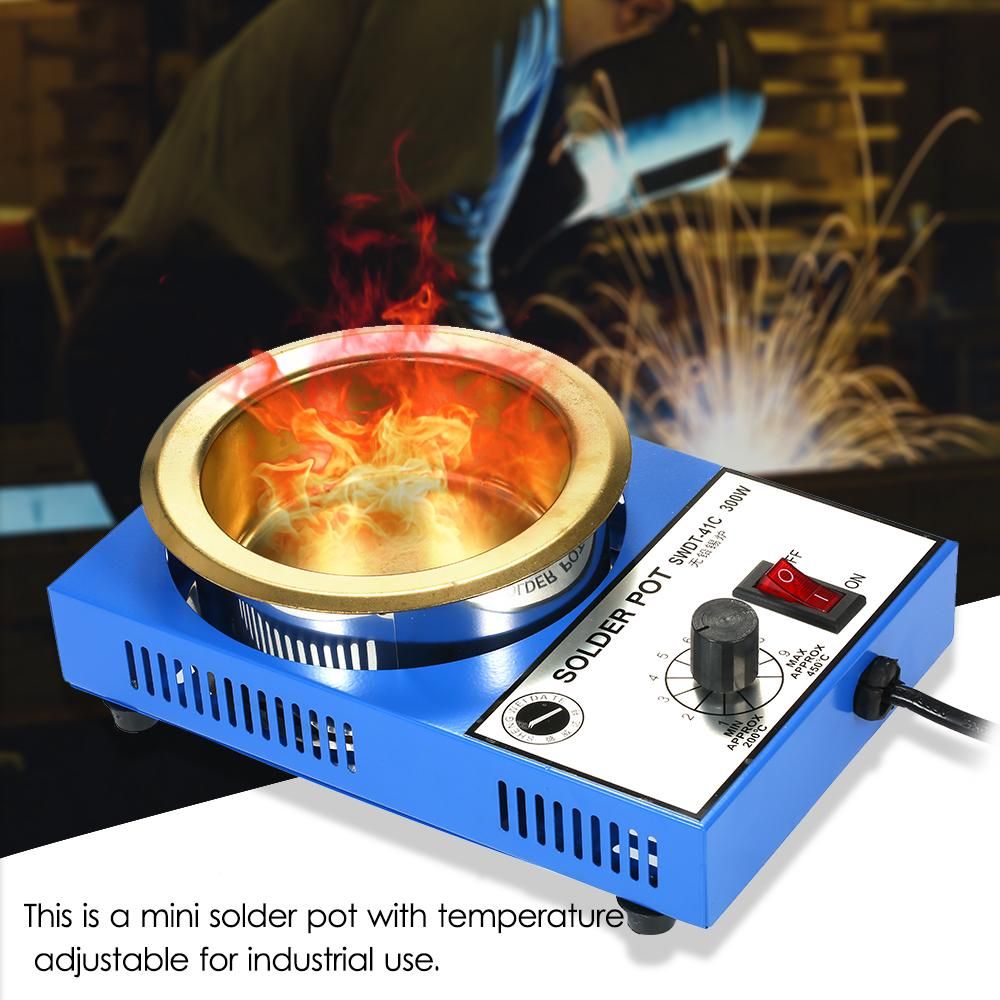 300W 220V 100mm 1200g Mini Lead Free Soldering Pot Titanium Coating Stainless Steel Solder Pot Compact Temperature Adjustable Solder Bath for Welding and Soldering