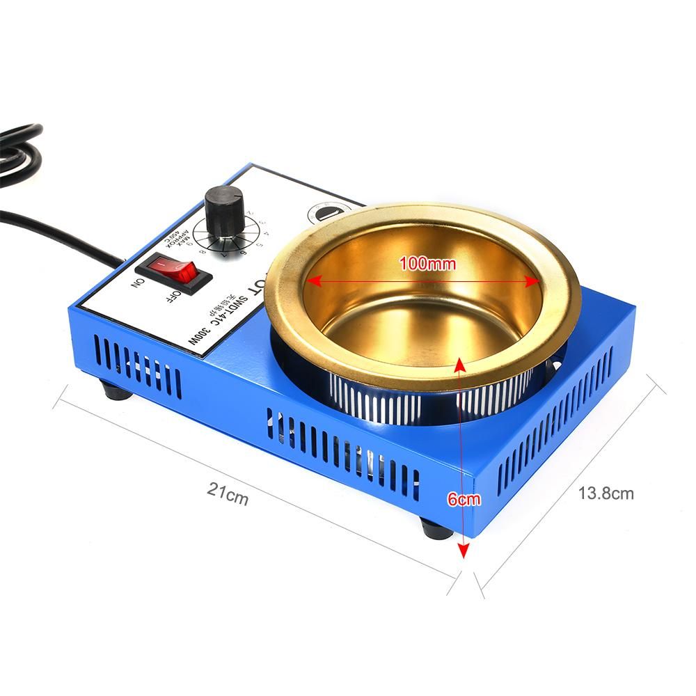 300W 220V 100mm 1200g Mini Lead Free Soldering Pot Titanium Coating Stainless Steel Solder Pot Compact Temperature Adjustable Solder Bath for Welding and Soldering