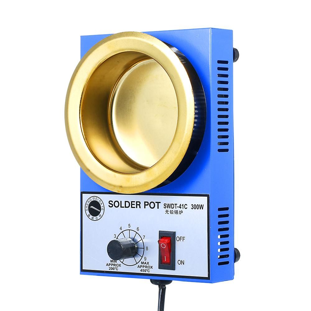 300W 220V 100mm 1200g Mini Lead Free Soldering Pot Titanium Coating Stainless Steel Solder Pot Compact Temperature Adjustable Solder Bath for Welding and Soldering