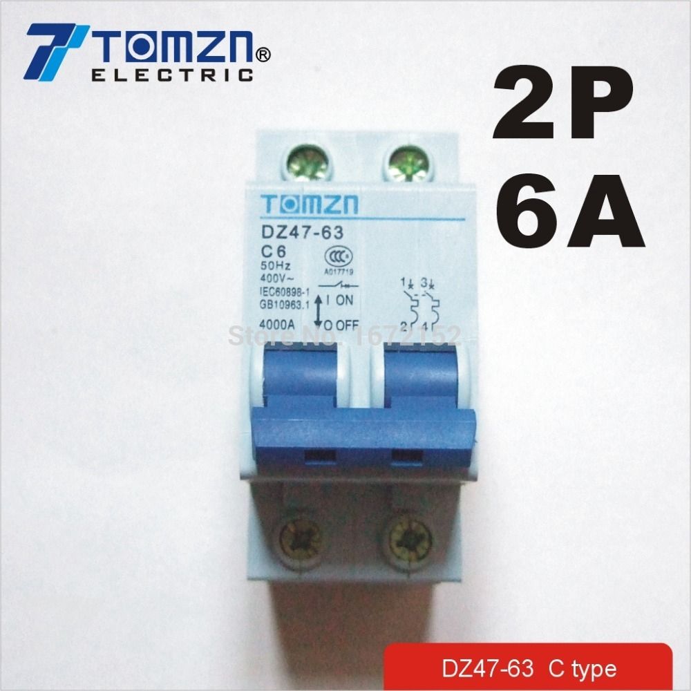 2P 6A 400V~ 50HZ 60HZ Circuit Breaker MCB Ty Breaker