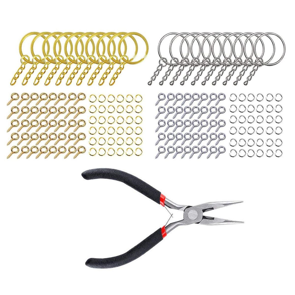 221 Pieces Alloy Keyring With Chain  Pliers Gold