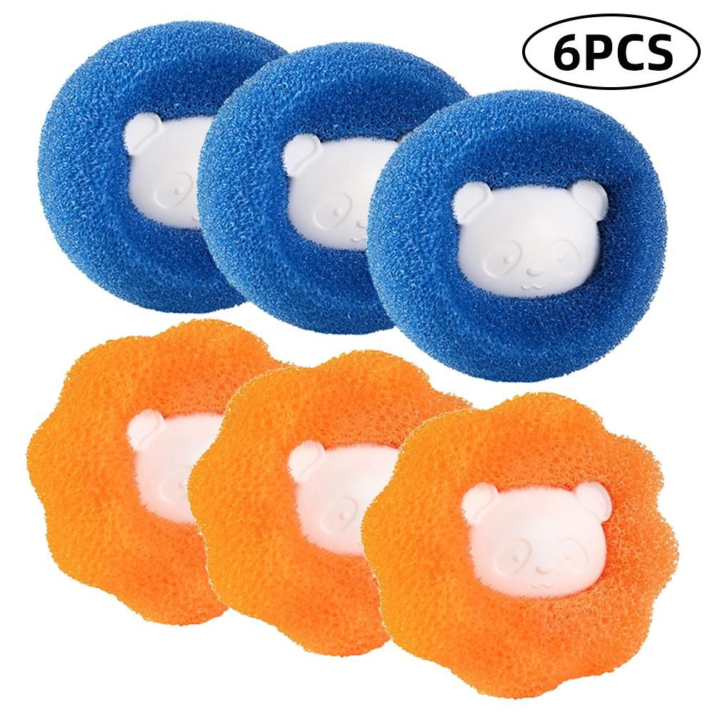 6PCS Clothes Anti-Winding Adsorption Hair Removal Cleaning Ball Dryer Ball for Clothing Pet Hair Remover Reusable Hair Remover Washing Machine Hair Catcher Laundry Ball (3 Blue 3 Orange)