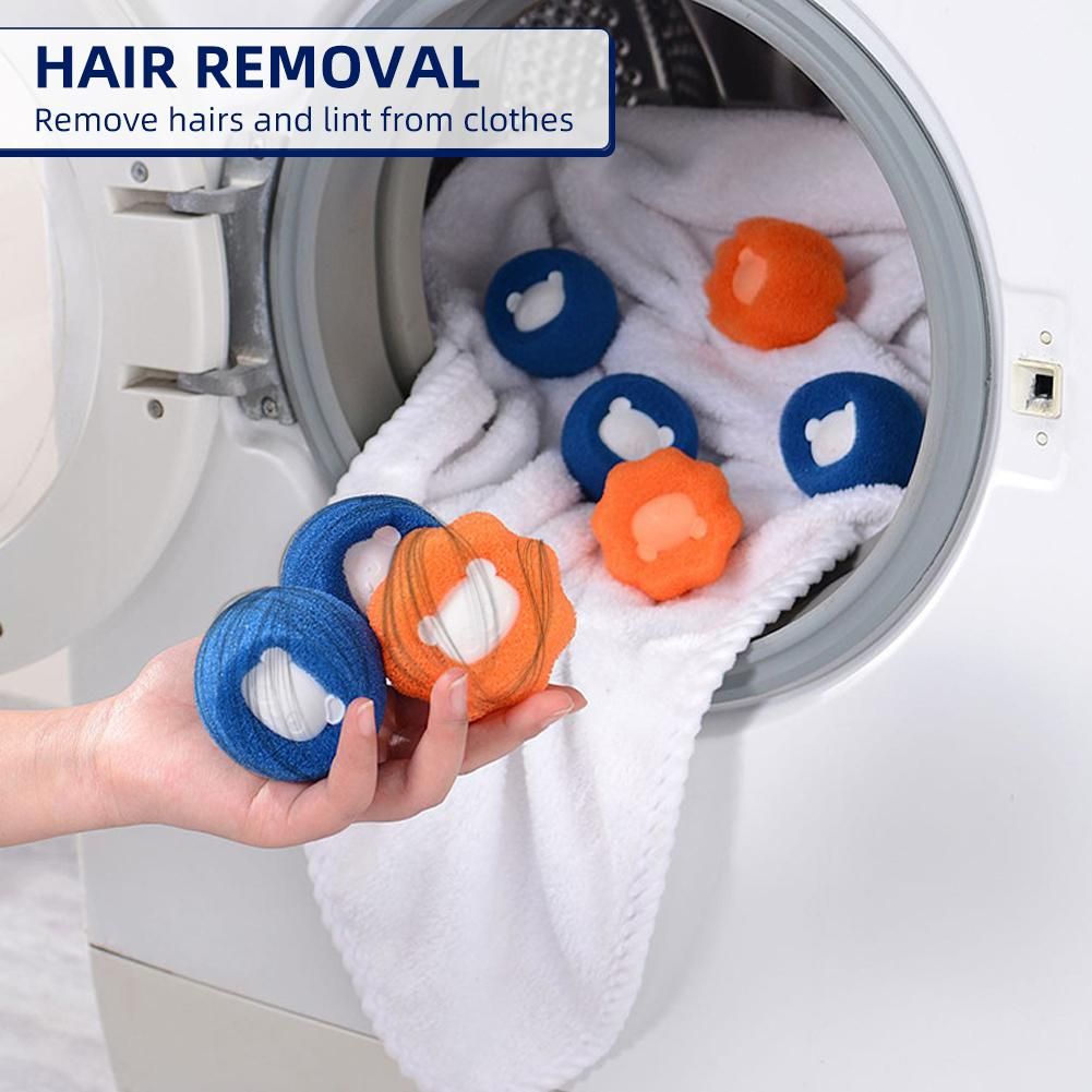 6PCS Clothes Anti-Winding Adsorption Hair Removal Cleaning Ball Dryer Ball for Clothing Pet Hair Remover Reusable Hair Remover Washing Machine Hair Catcher Laundry Ball (3 Blue 3 Orange)