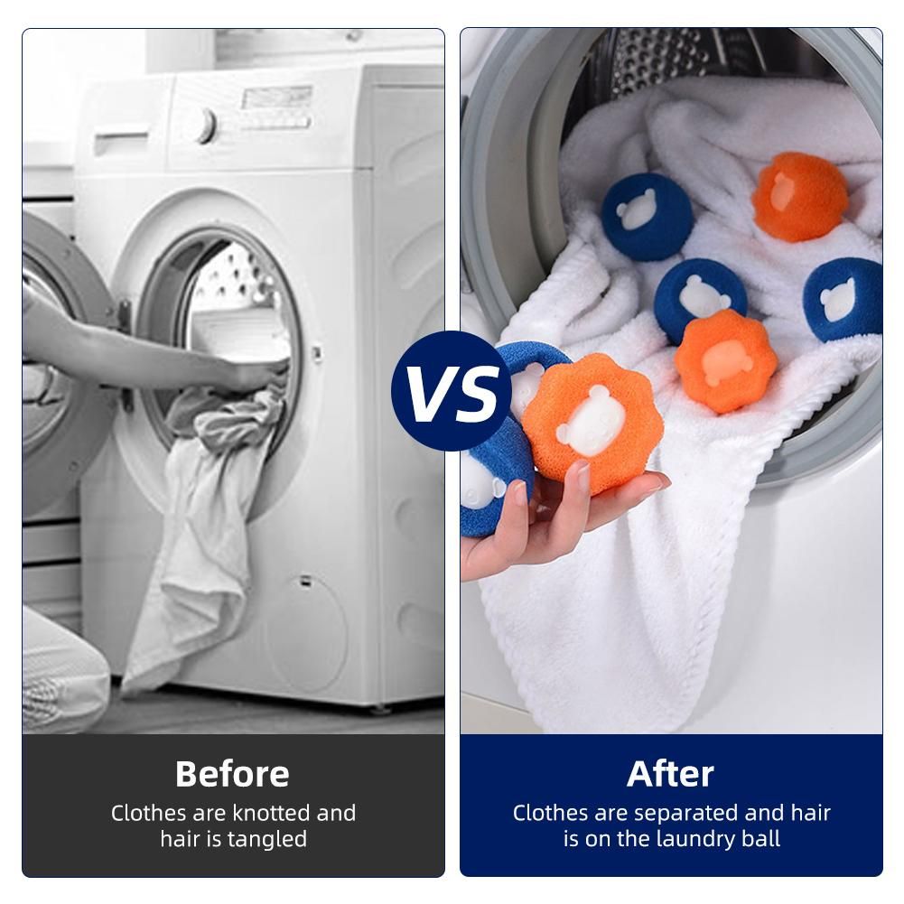 6PCS Clothes Anti-Winding Adsorption Hair Removal Cleaning Ball Dryer Ball for Clothing Pet Hair Remover Reusable Hair Remover Washing Machine Hair Catcher Laundry Ball (3 Blue 3 Orange)