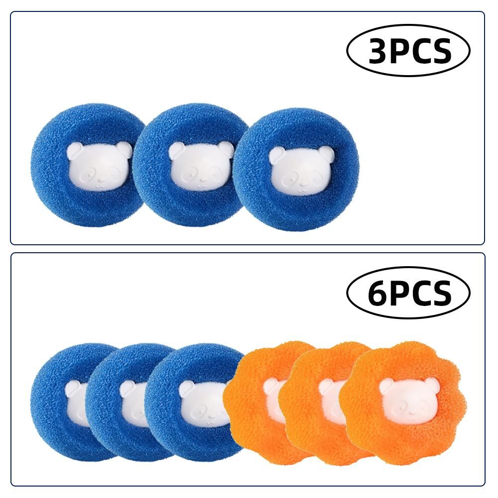 6PCS Clothes Anti-Winding Adsorption Hair Removal Cleaning Ball Dryer Ball for Clothing Pet Hair Remover Reusable Hair Remover Washing Machine Hair Catcher Laundry Ball (3 Blue 3 Orange)