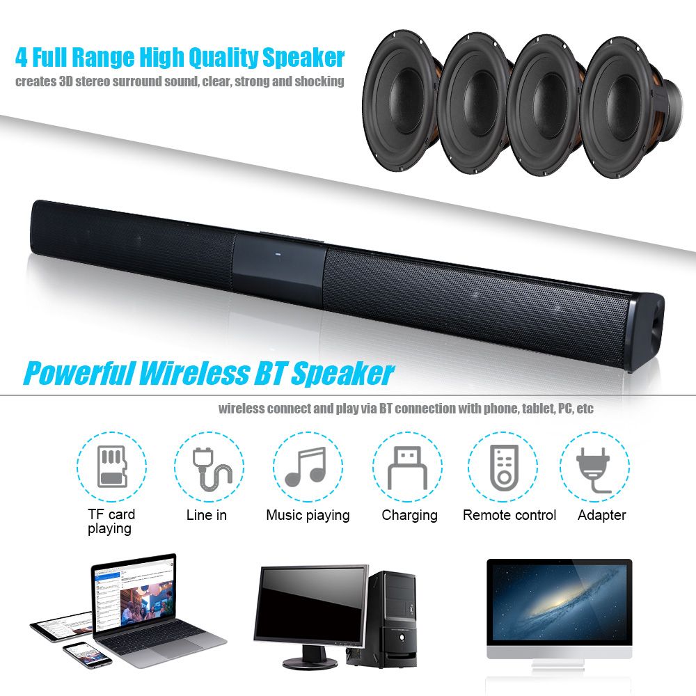 Luxury Wireless BT 4.0 Soundbar Speaker With RCA Line Remote