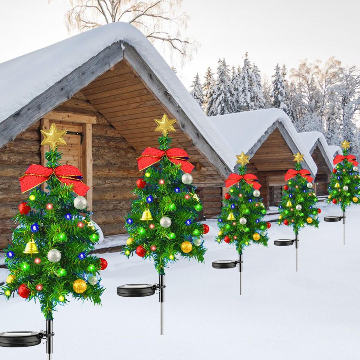 Outdoor Solar Light Joyful Glow Solar Christmas Tree Lamp for Festive Green
