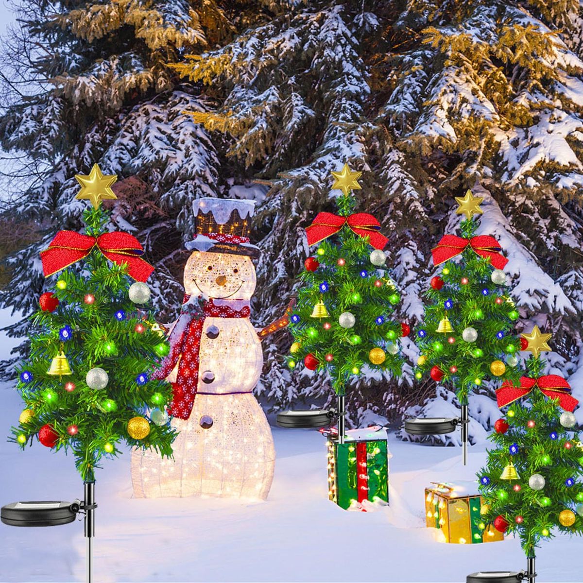 Outdoor Solar Light Joyful Glow Solar Christmas Tree Lamp for Festive Green