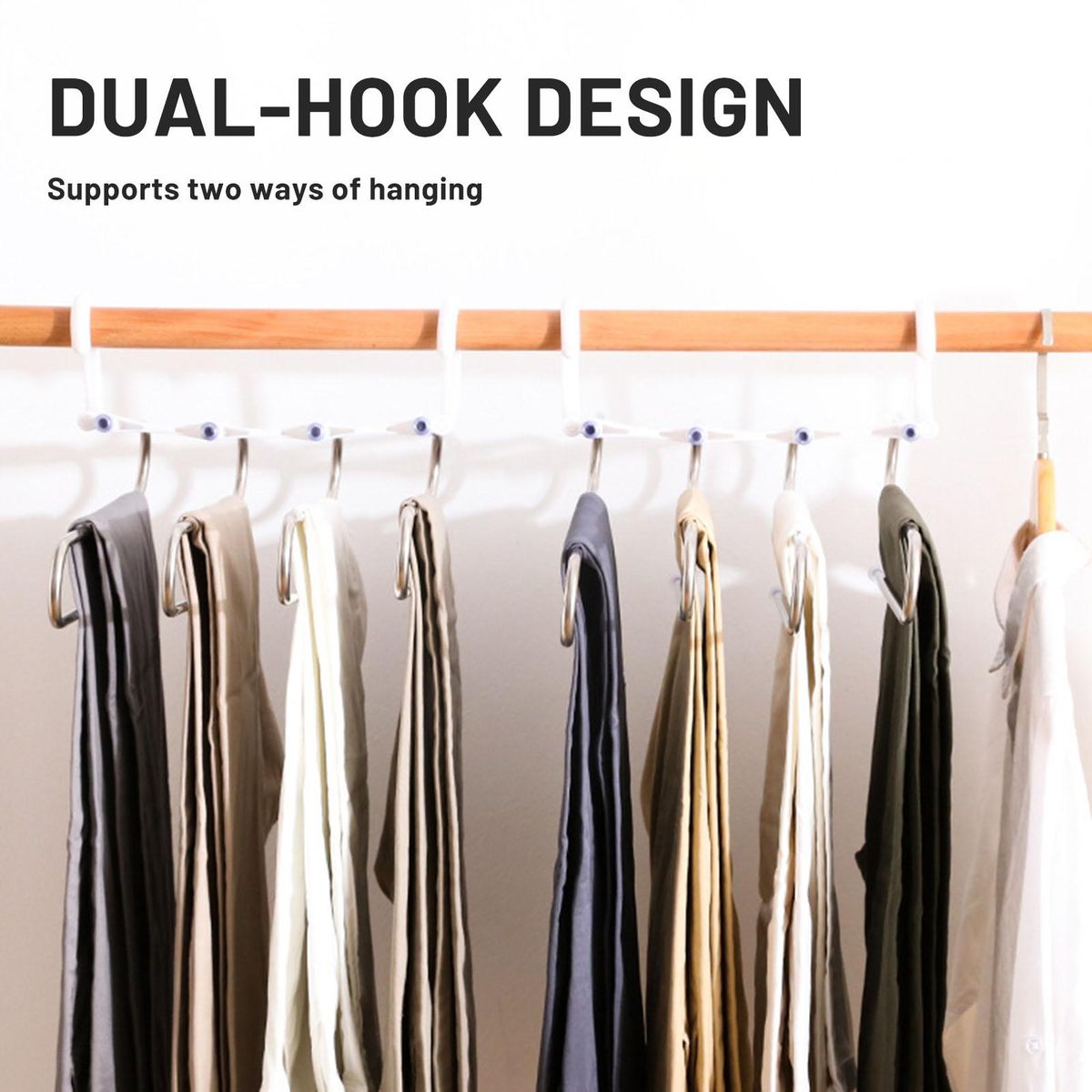 Space Saving 8-in-1 Pants Hanger 8 Layered Stainless Steel Rack Closet Wardrobe Organizer Slip Resistant Pull-out Dual Hooks Foldable for Trousers Jeans Scarves Ties Towels Clothes