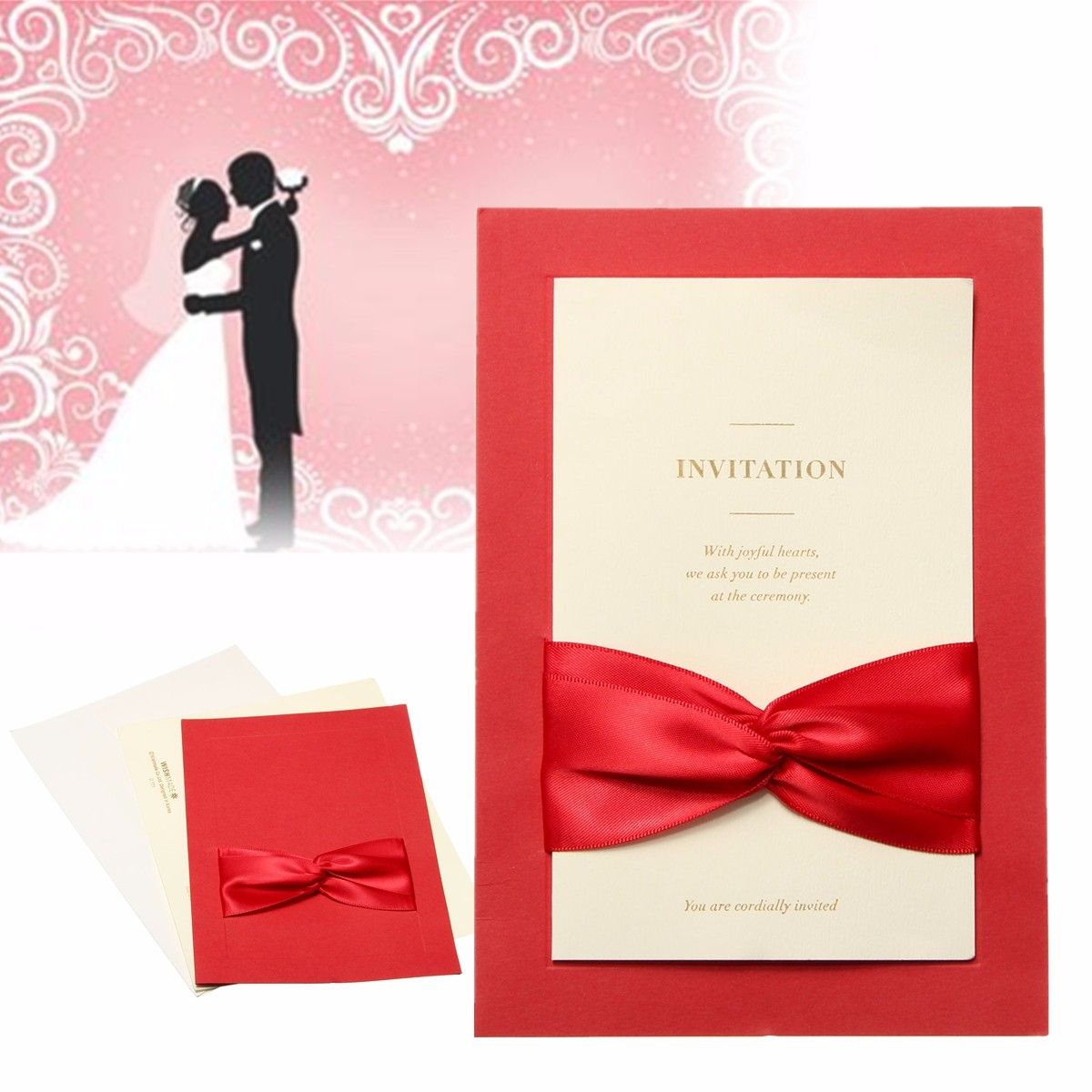 Wedding Invitation Cards Kit With Envelopes, Seals, Custom Personalized Printing Red (red)