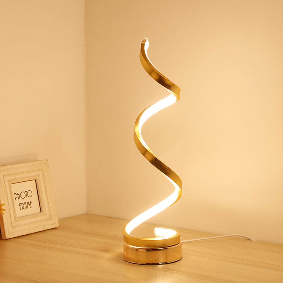 Desktop Lamp Creative Spiral Style LED Bedside Light Decor Golden