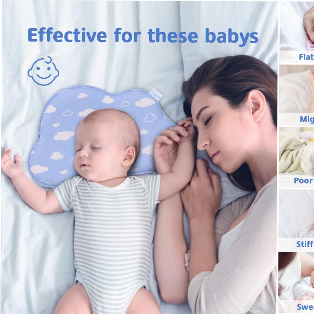 eccomum Baby Head Shaping Pillow Baby Pillow Soft Breathable Comfortable Baby Pillow for 0-1 Year Old Babies