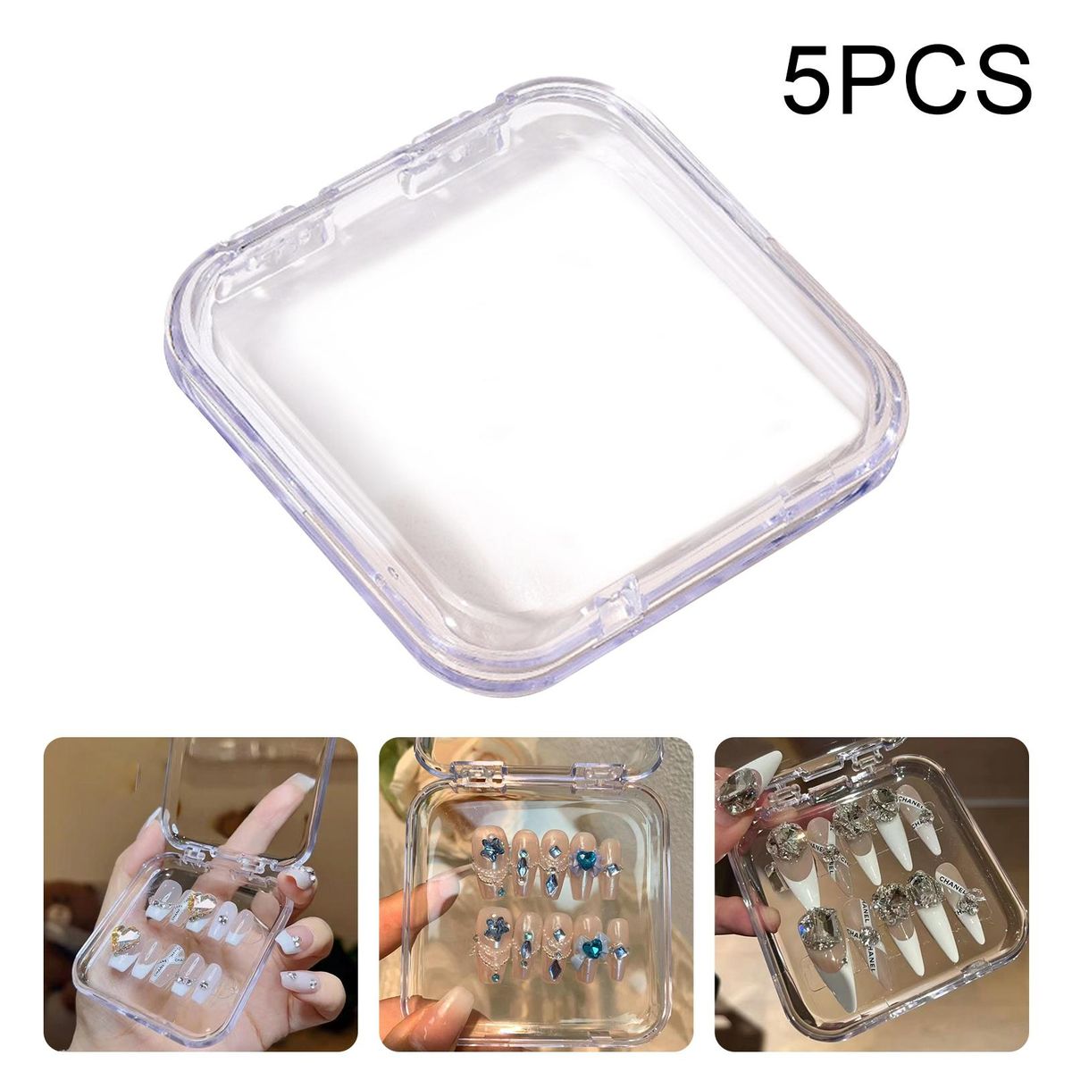 5PcsSet Nail Storage Box Earring Necklace Ring Bracelet Jewelry Container Clear
