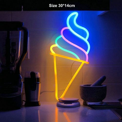 USB Powered LED Neon Light Sign Summer Beer Ice Cream Bar