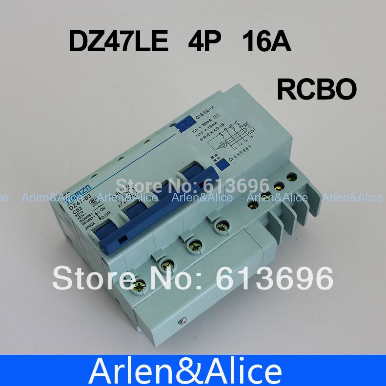 DZ47LE 4P 16A 400V~ 50HZ 60HZ Residual Current Circuit