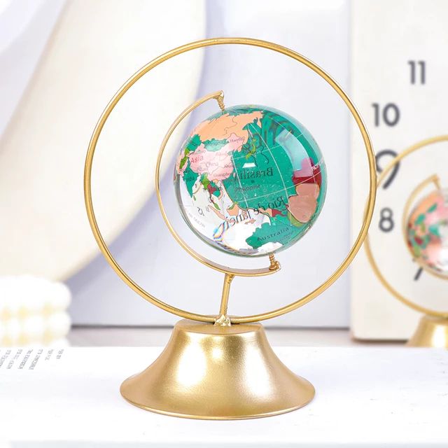 Crystal Ball Globe Ornaments Home Decor Figurine Golden