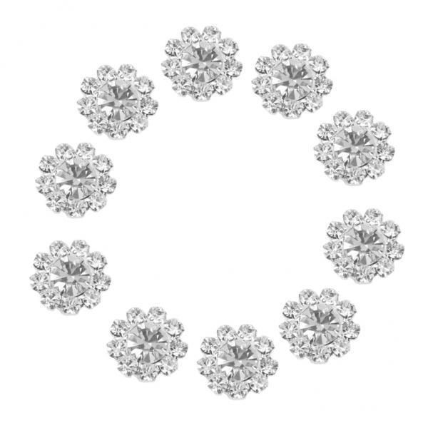 6X 10x Flatback Brooch Wedding Alloy Rhinestone Buttons Decors Silver