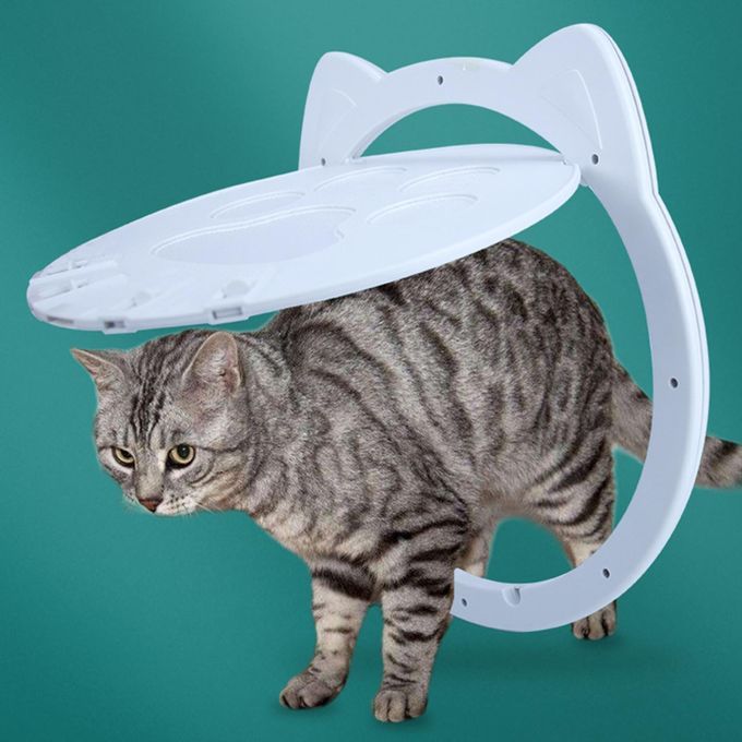 Small Cat Dog Flap Door Kitten Gate Magnet Close Safe For Screen White