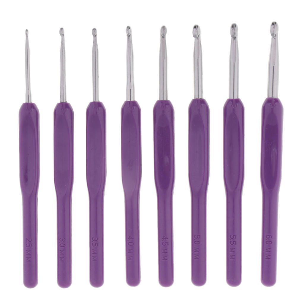 8Pcs Aluminum Crochet Hooks 2.5mm 3mm 3.5mm 4mm 4.5mm 5mm