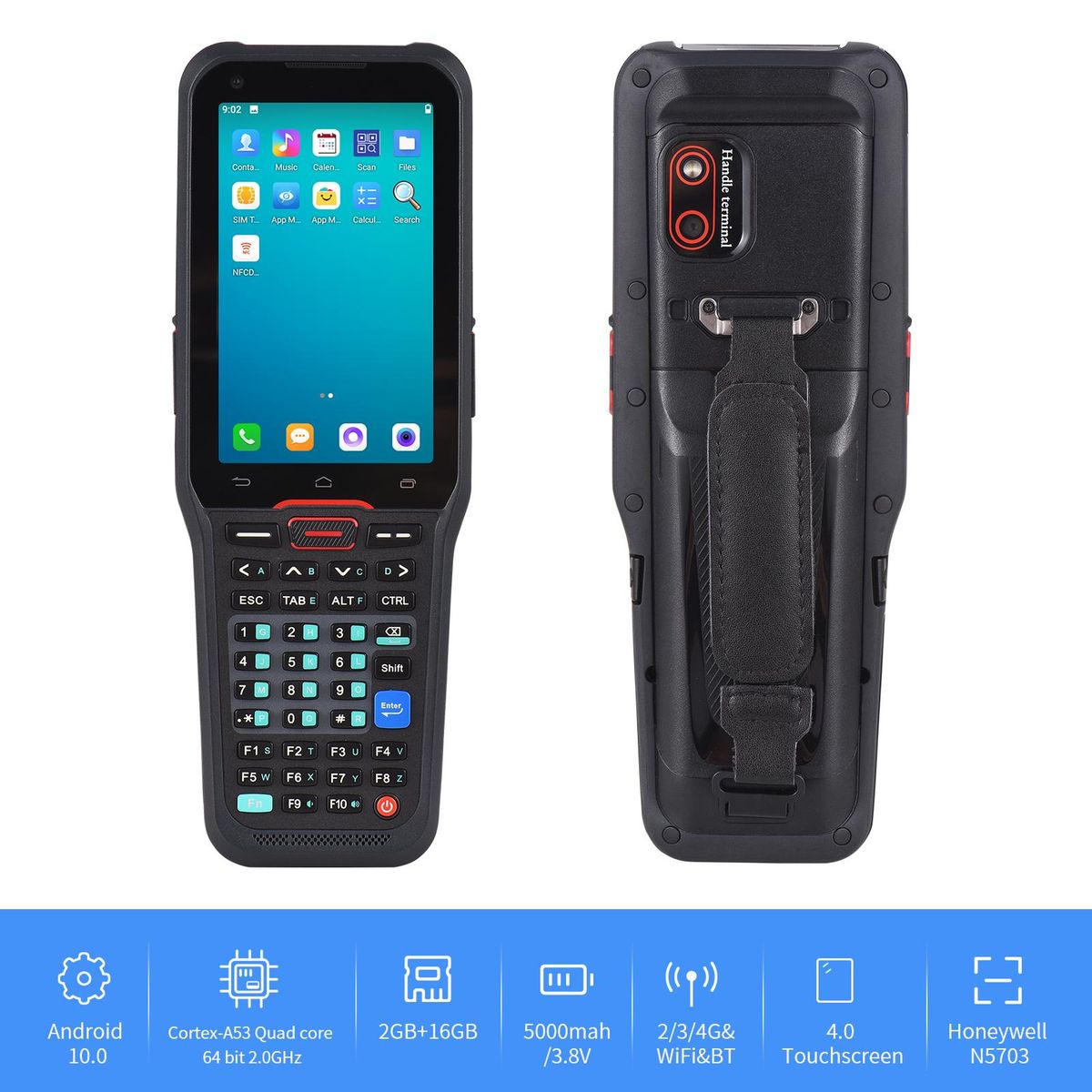 Android 10.0 1D Barcode Scanner Handheld Mobile Terminal PDA with Honeywell 5703 Scan Engine Support 1D/2D/QR Code Scaning Wireless Wi-Fi 4G with 4.0 Inch Touchscreen for Warehouse Delivery Retail Shop Restaurant Warehouse In