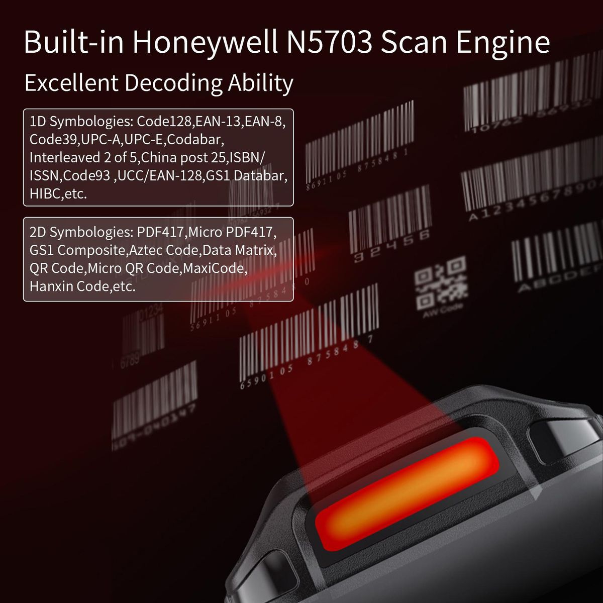 Android 10.0 1D Barcode Scanner Handheld Mobile Terminal PDA with Honeywell 5703 Scan Engine Support 1D/2D/QR Code Scaning Wireless Wi-Fi 4G with 4.0 Inch Touchscreen for Warehouse Delivery Retail Shop Restaurant Warehouse In