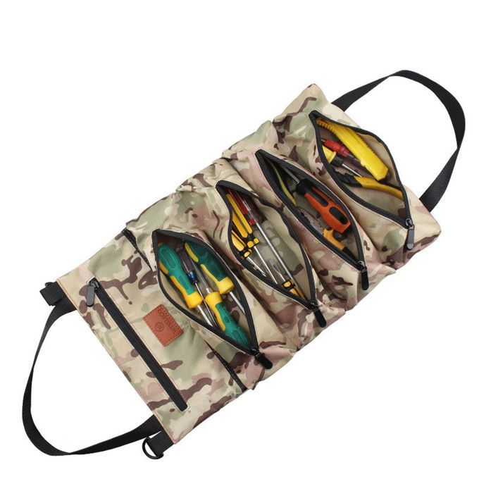 Roll Pouch With Zipper Tool Organizer Pouch Bag  Brown