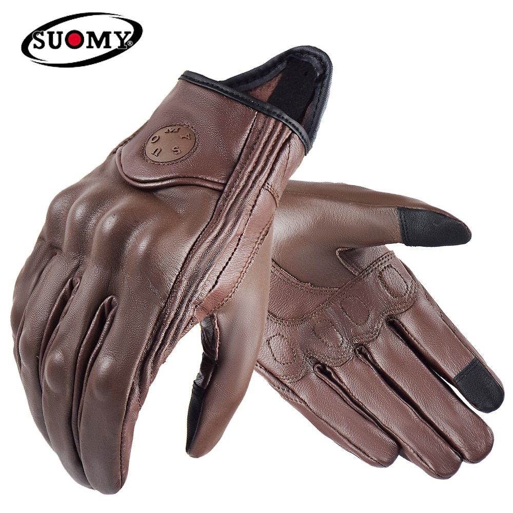 Lady Touchscreen Motorcycle Gloves Leather Motocross Racing Gloves Road Street Riding Gloves Electric Car Scooter DH Gloves SU14 Brown