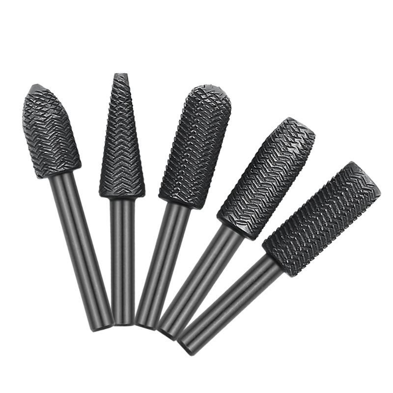 5-piece set of rotary steel file special-shaped file embossed steel file electric grinding grinding head file soft metal grinding burr reaming 5 sets of rotary steel files 6mm*11mm-PE bag