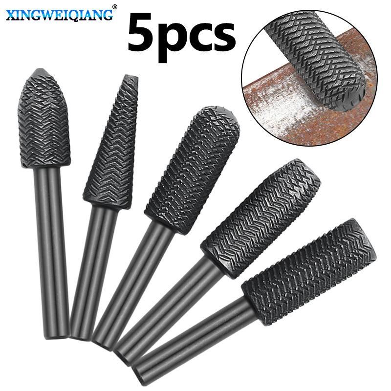 5-piece set of rotary steel file special-shaped file embossed steel file electric grinding grinding head file soft metal grinding burr reaming 5 sets of rotary steel files 6mm*11mm-PE bag