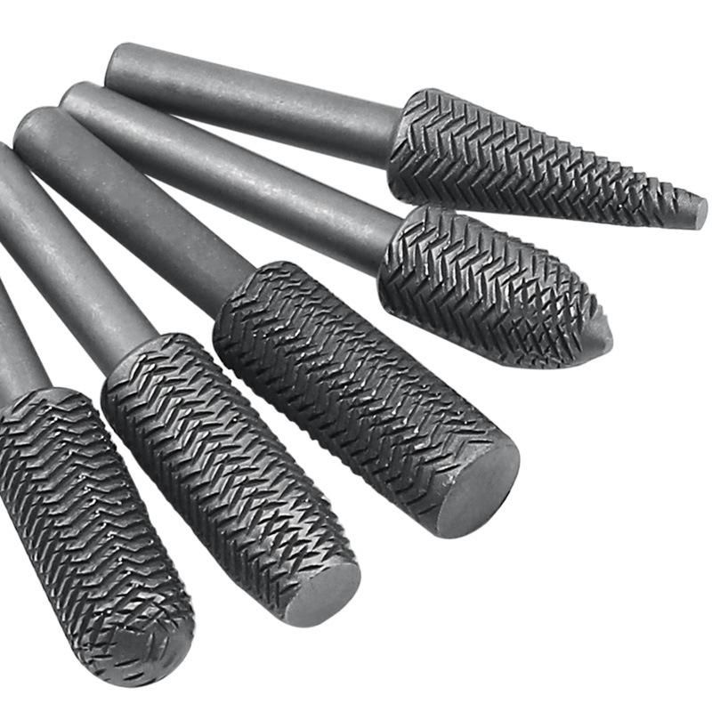 5-piece set of rotary steel file special-shaped file embossed steel file electric grinding grinding head file soft metal grinding burr reaming 5 sets of rotary steel files 6mm*11mm-PE bag