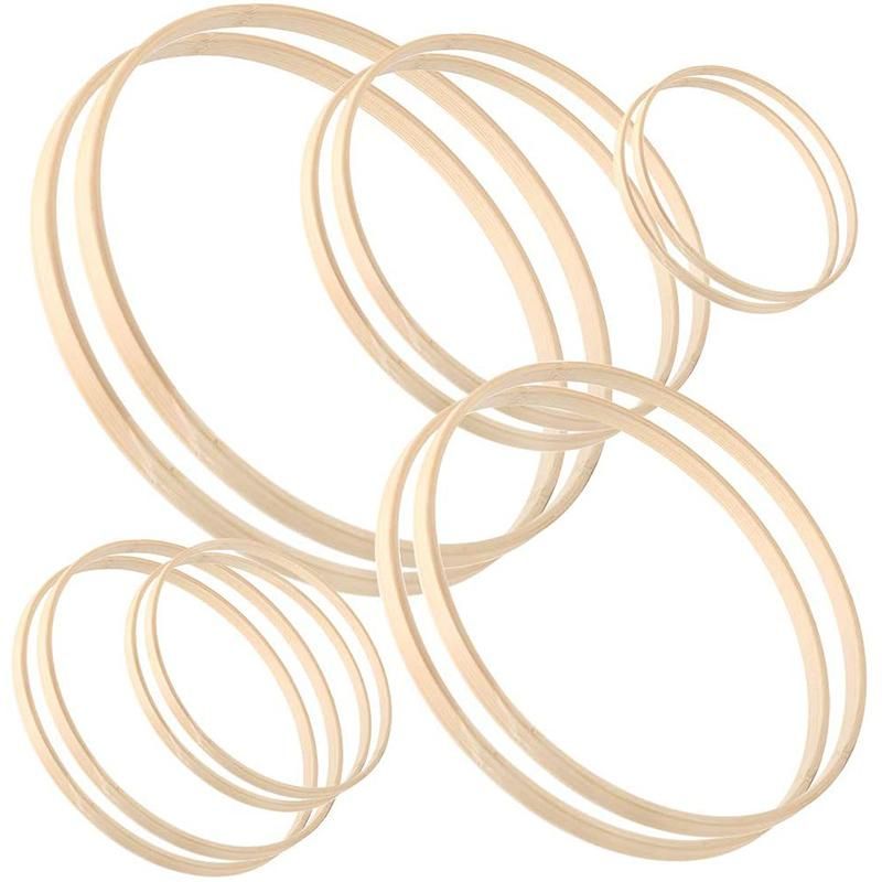 12 Pieces Wooden Bamboo Hoop Set Macrame for DIY Wreath Deco
