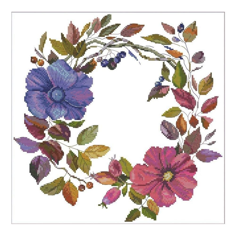 Kits Stamped for Adults Beginner Kids, Flowers Wreath