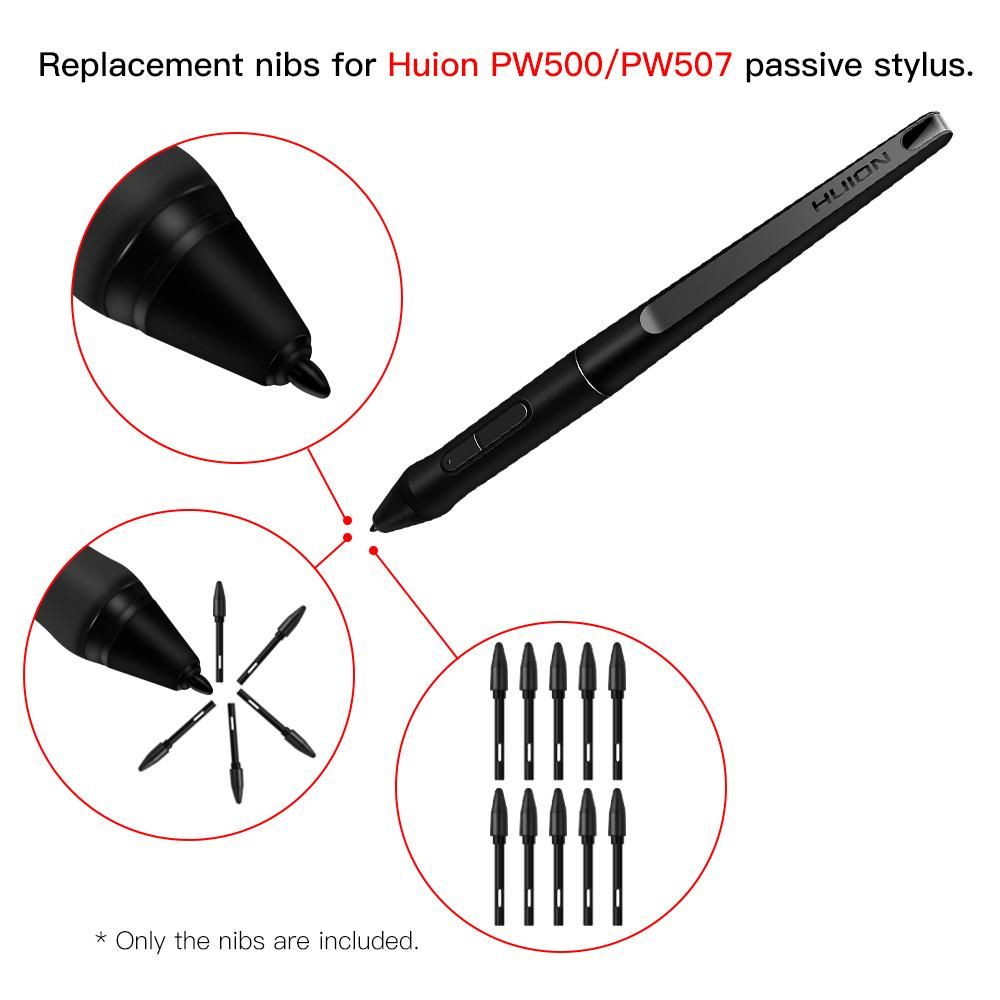 Huion PN05 10pcs Replacement Nibs Pen Tips Compatible with PW500/PW507 Graphics Drawing Tablet Stylus Black