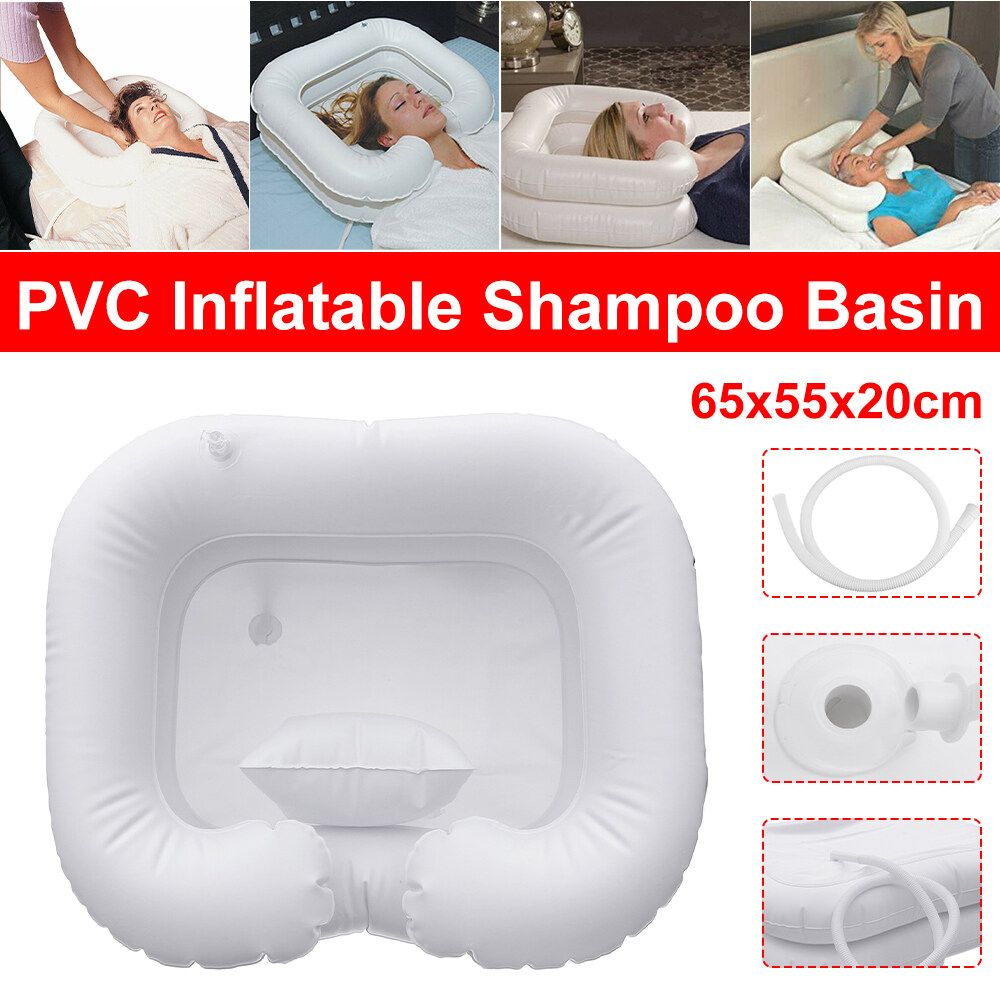 Portable Travel Inflatable Blow Basin Hair Washing Shampoo Sink Washbasin White Inflatable Shampoo Basin + 1m Hose