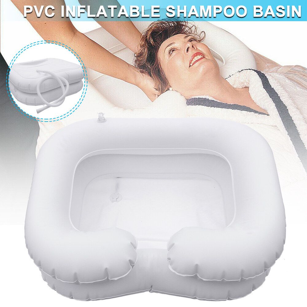 Portable Travel Inflatable Blow Basin Hair Washing Shampoo Sink Washbasin White Inflatable Shampoo Basin + 1m Hose