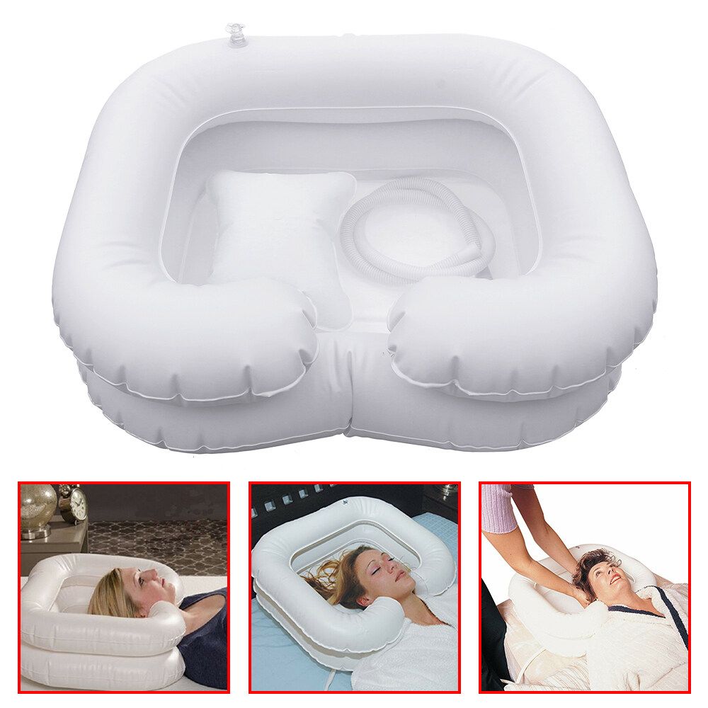 Portable Travel Inflatable Blow Basin Hair Washing Shampoo Sink Washbasin White Inflatable Shampoo Basin + 1m Hose