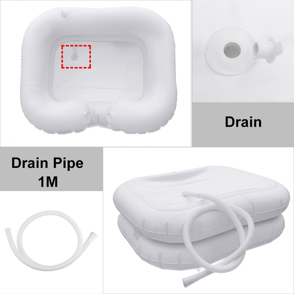 Portable Travel Inflatable Blow Basin Hair Washing Shampoo Sink Washbasin White Inflatable Shampoo Basin + 1m Hose
