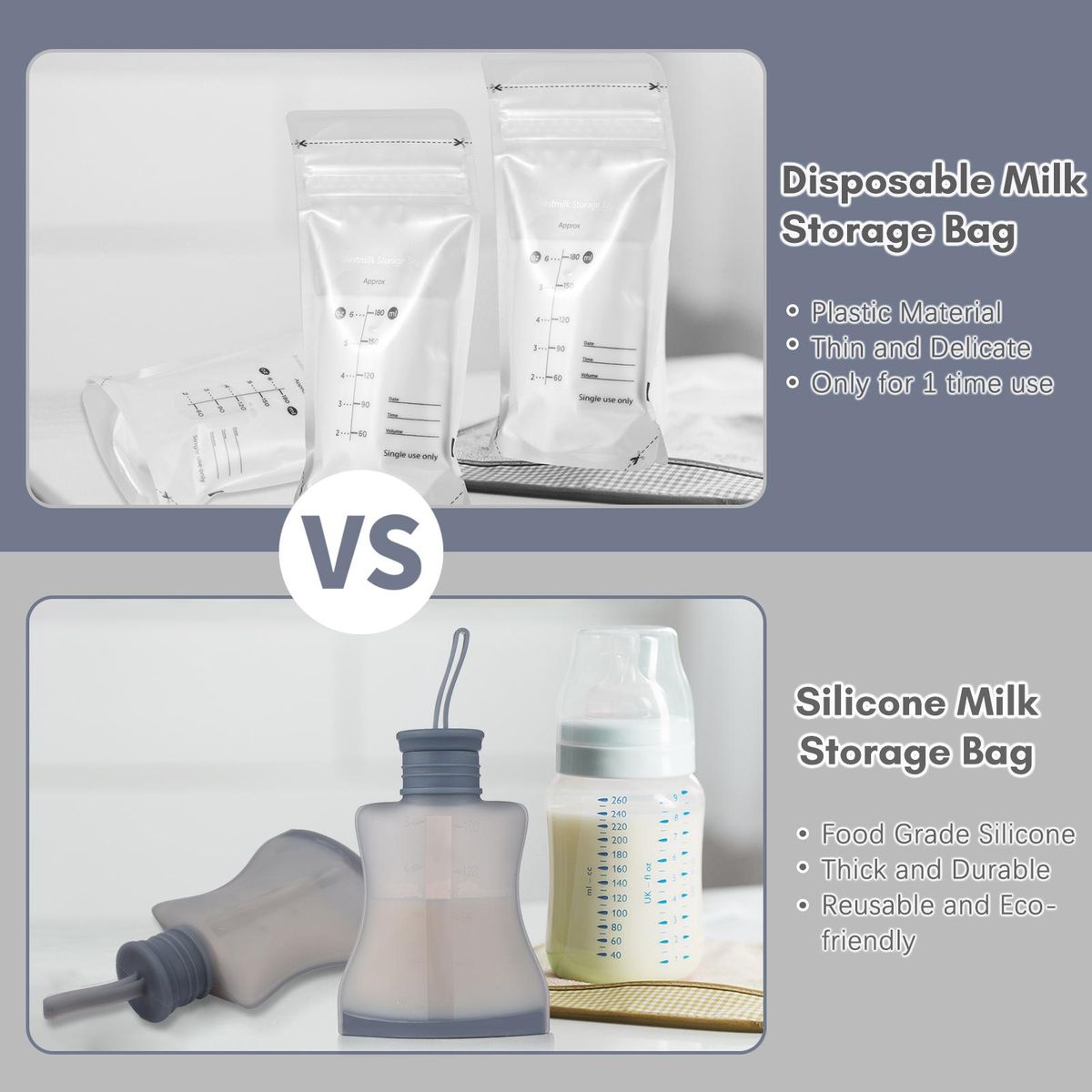 Silicone Breastmilk Storage Bags Resuable Breast Milk Storing Bags for Breastfeeding 250ml/8.5oz Capacity BPA Free Leak-Proof, Pink & Pack of 5