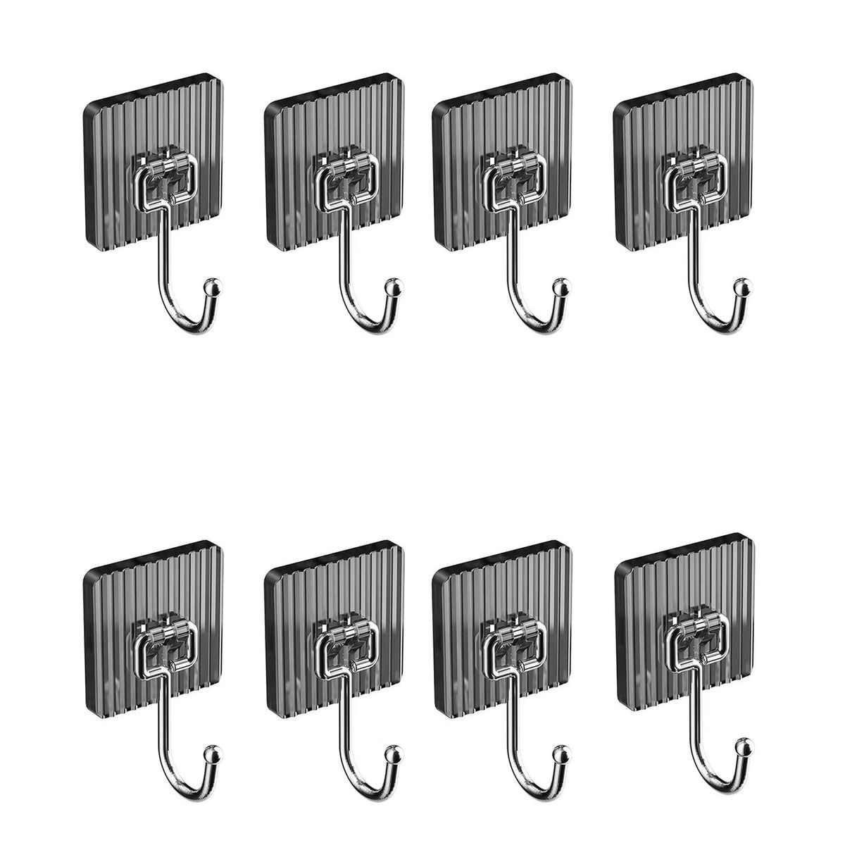 8Pcs Wall Sticky Hooks Robe Coat Plastic Hook Bathroom Hanging Hooks Grey
